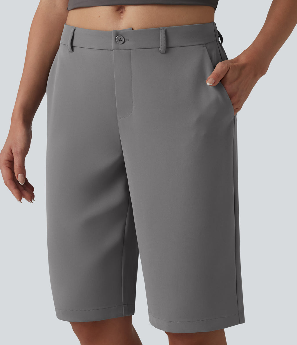 Mid Rise Pedal Pushers Work Straight Leg Trousers with Pockets — Mockingbird — view 5