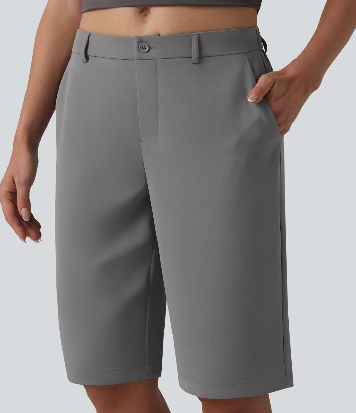 Mid Rise Pedal Pushers Work Straight Leg Trousers with Pockets — Mockingbird — view 5