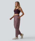 High Waisted Adjustable Drawcord Workout Cargo Tapered Trousers with Pockets — Purple Sandalwood — view 6