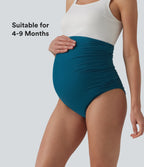 Super High Waisted Ruched Maternity Bikini Bottom Swimsuit — Ink Blue — view 1