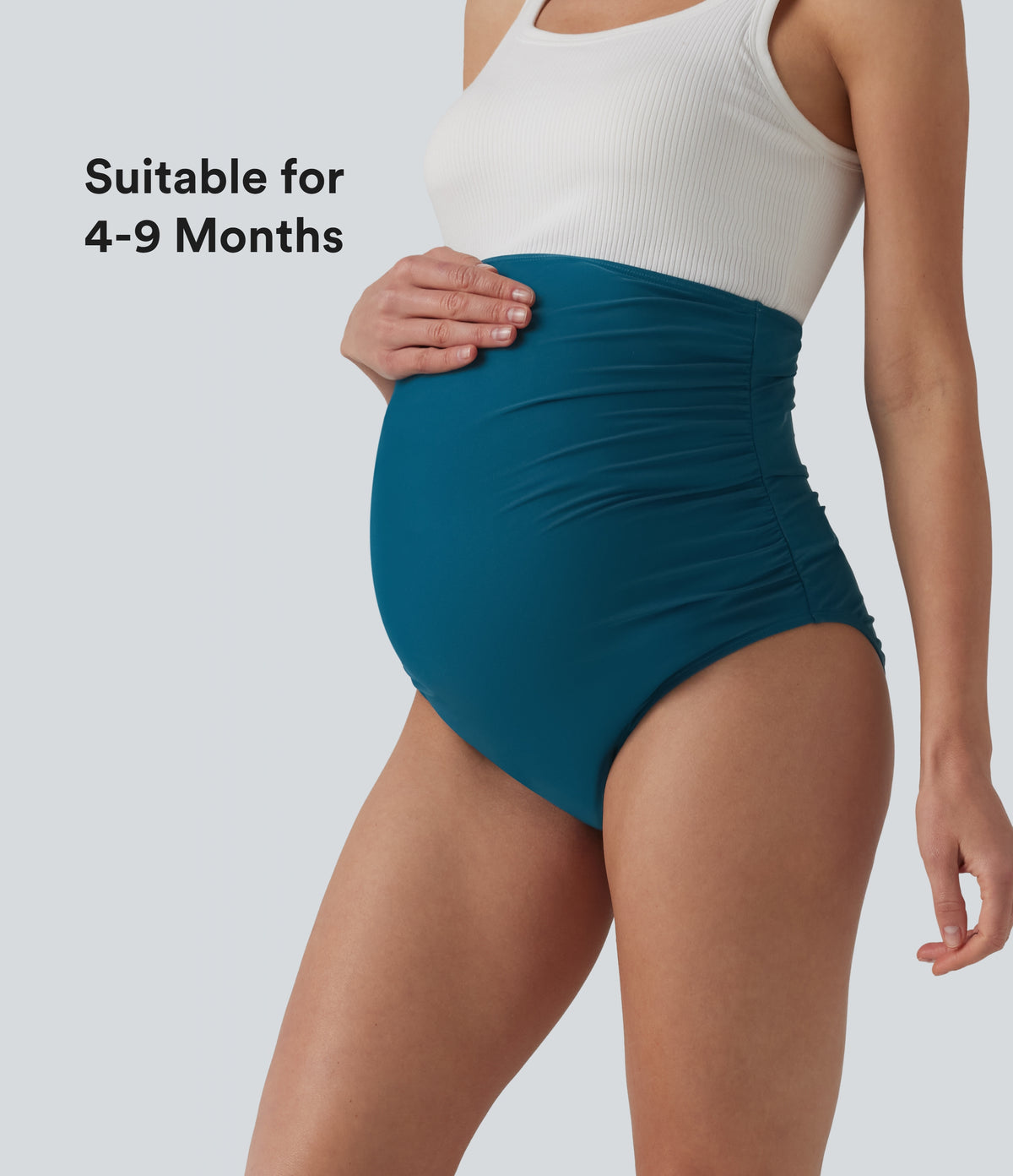 Super High Waisted Ruched Maternity Bikini Bottom Swimsuit — Ink Blue — view 1