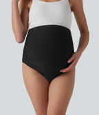 Super High Waisted Ruched Maternity Bikini Bottom Swimsuit — Black — additional view