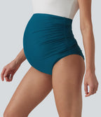 Super High Waisted Ruched Maternity Bikini Bottom Swimsuit — Ink Blue — view 4