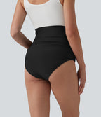 Super High Waisted Ruched Maternity Bikini Bottom Swimsuit — Black — additional view
