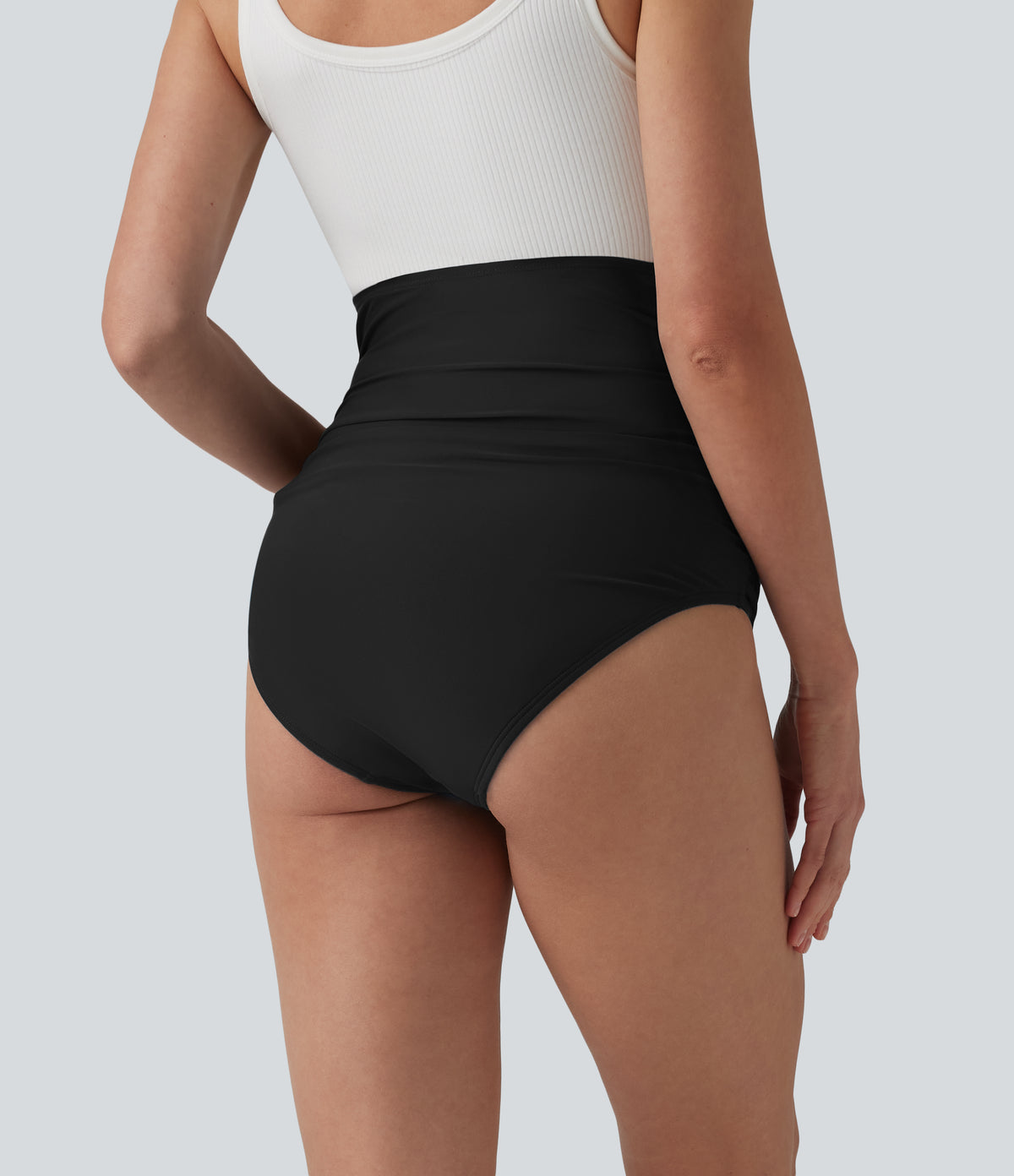 Super High Waisted Ruched Maternity Bikini Bottom Swimsuit — Black — additional view