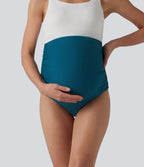 Super High Waisted Ruched Maternity Bikini Bottom Swimsuit — Ink Blue — view 3