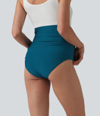 Super High Waisted Ruched Maternity Bikini Bottom Swimsuit — Ink Blue — view 2