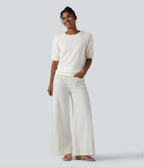 Round Neck Short Sleeve Waffle Casual Jumper — Jasmine White — view 5