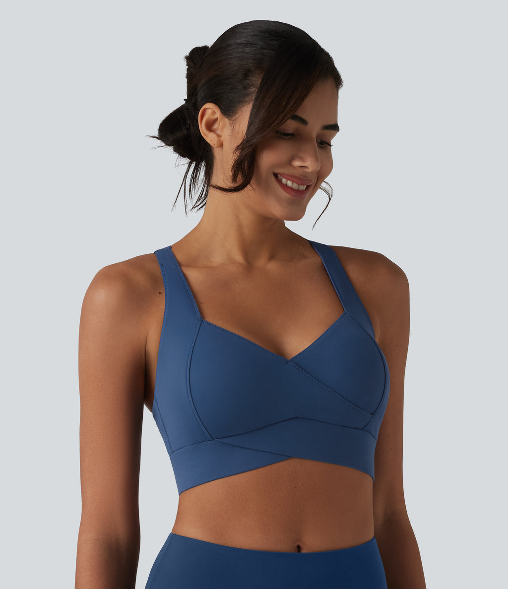Plush Low Support Backless Cut-out Built-in Bra Workout Sports Bra — Dark Turquoise — view 3
