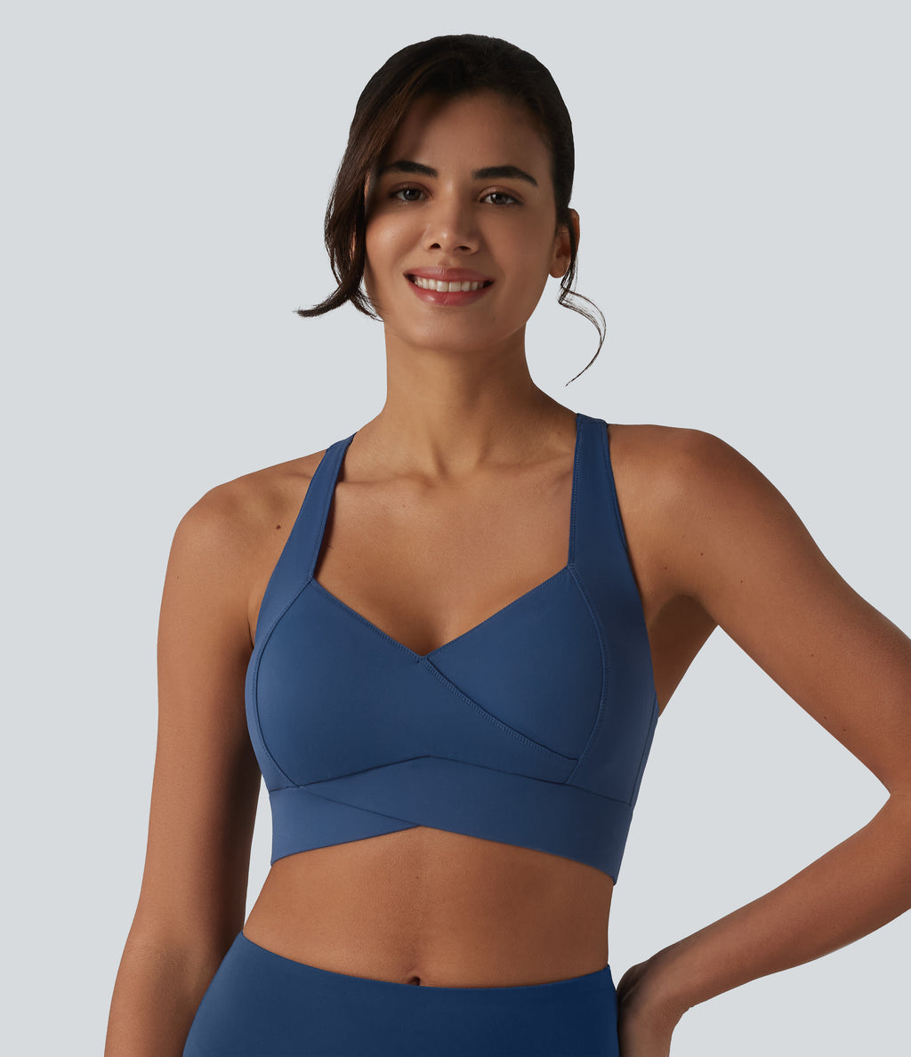 Plush Low Support Backless Cut-out Built-in Bra Workout Sports Bra — Dark Turquoise — view 4