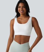 Medium Support Backless Adjustable Buckle Built-in Bra Training Sports Bra — White — view 5