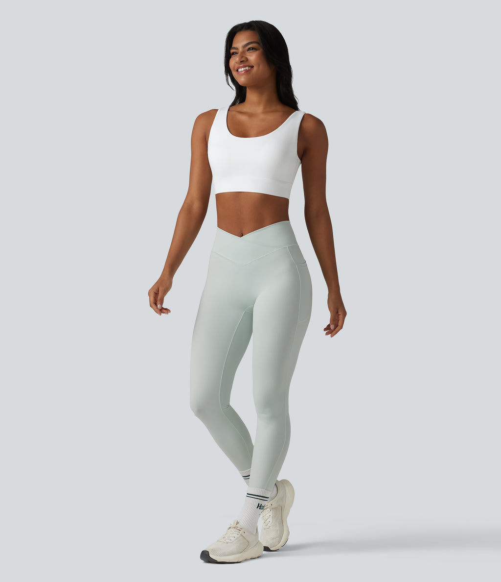 Medium Support Backless Adjustable Buckle Built-in Bra Training Sports Bra — White — view 6