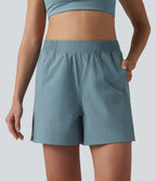 High Waisted Split InstantCool Tennis Shorts with Pockets-UPF50+ — Stone Blue — view 2