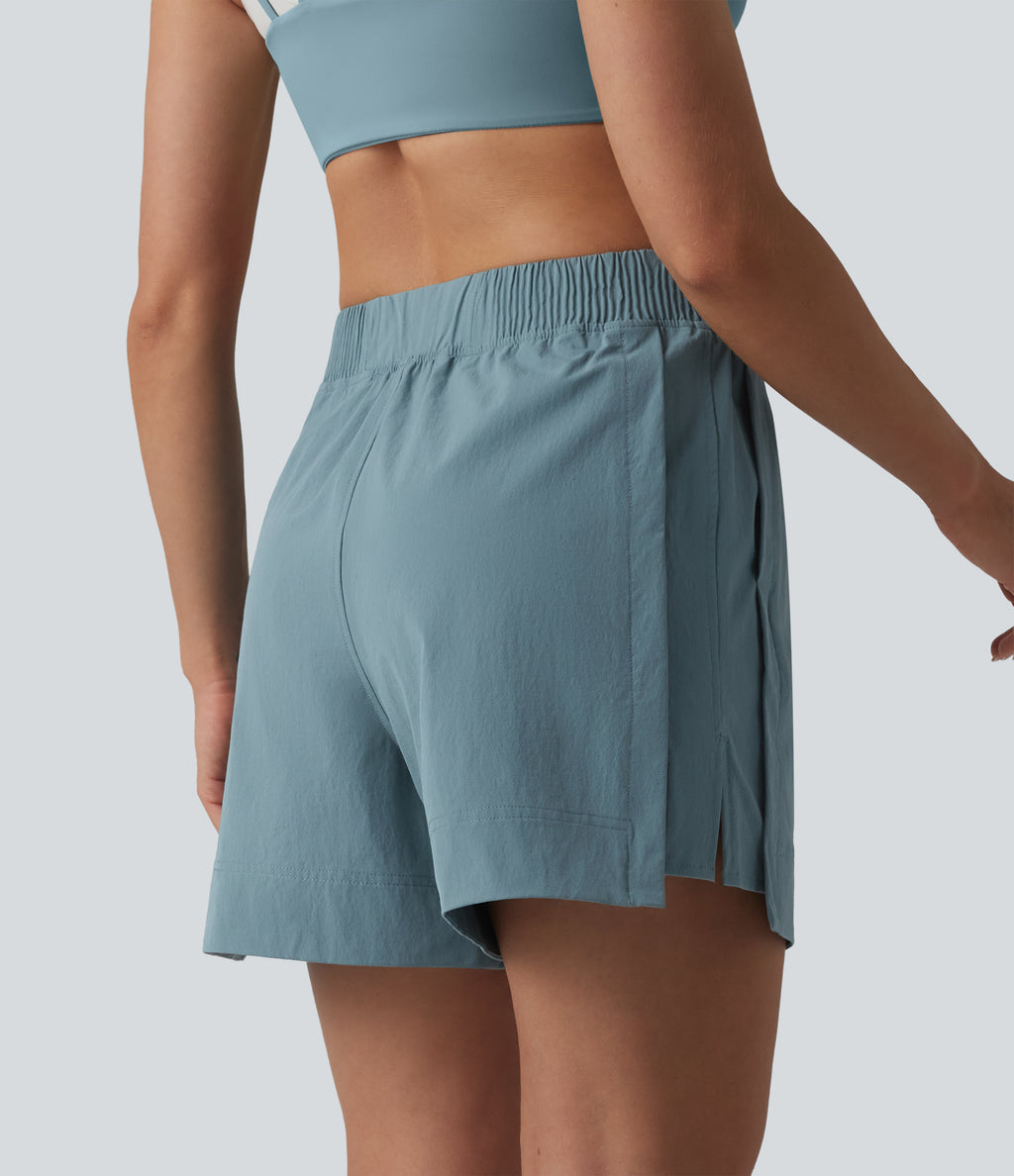 High Waisted Split InstantCool Tennis Shorts with Pockets-UPF50+ — Stone Blue — view 3