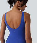 Plush V Neck Built-in Bra Tie Side 2-in-1 Mini Yoga Active Dress with Pockets-Edition — Lotus Blue — view 5