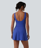 Plush V Neck Built-in Bra Tie Side 2-in-1 Mini Yoga Active Dress with Pockets-Edition — Lotus Blue — view 2