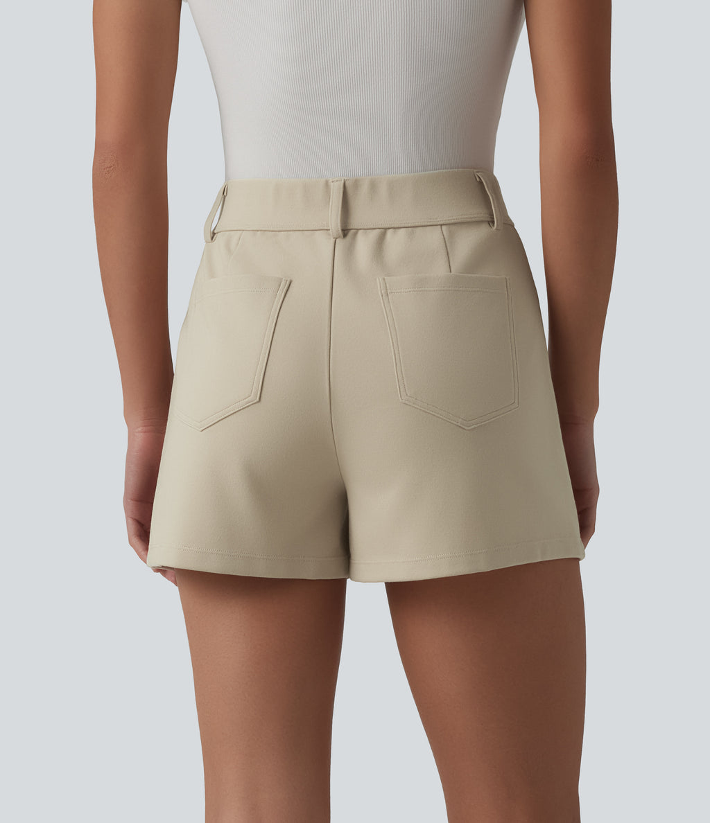 High Waisted Work Shorts with Pockets — Brown Rice — view 2
