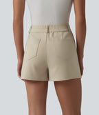 High Waisted Work Shorts with Pockets — Brown Rice — view 2