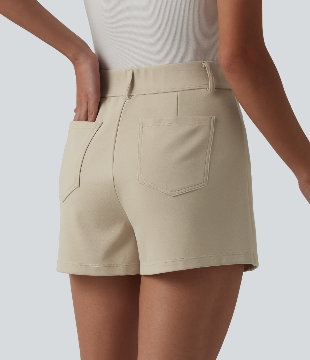 High Waisted Work Shorts with Pockets — Brown Rice — view 5