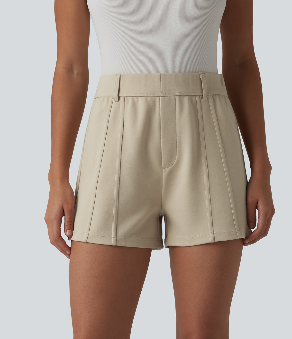 High Waisted Work Shorts with Pockets — Brown Rice — view 1