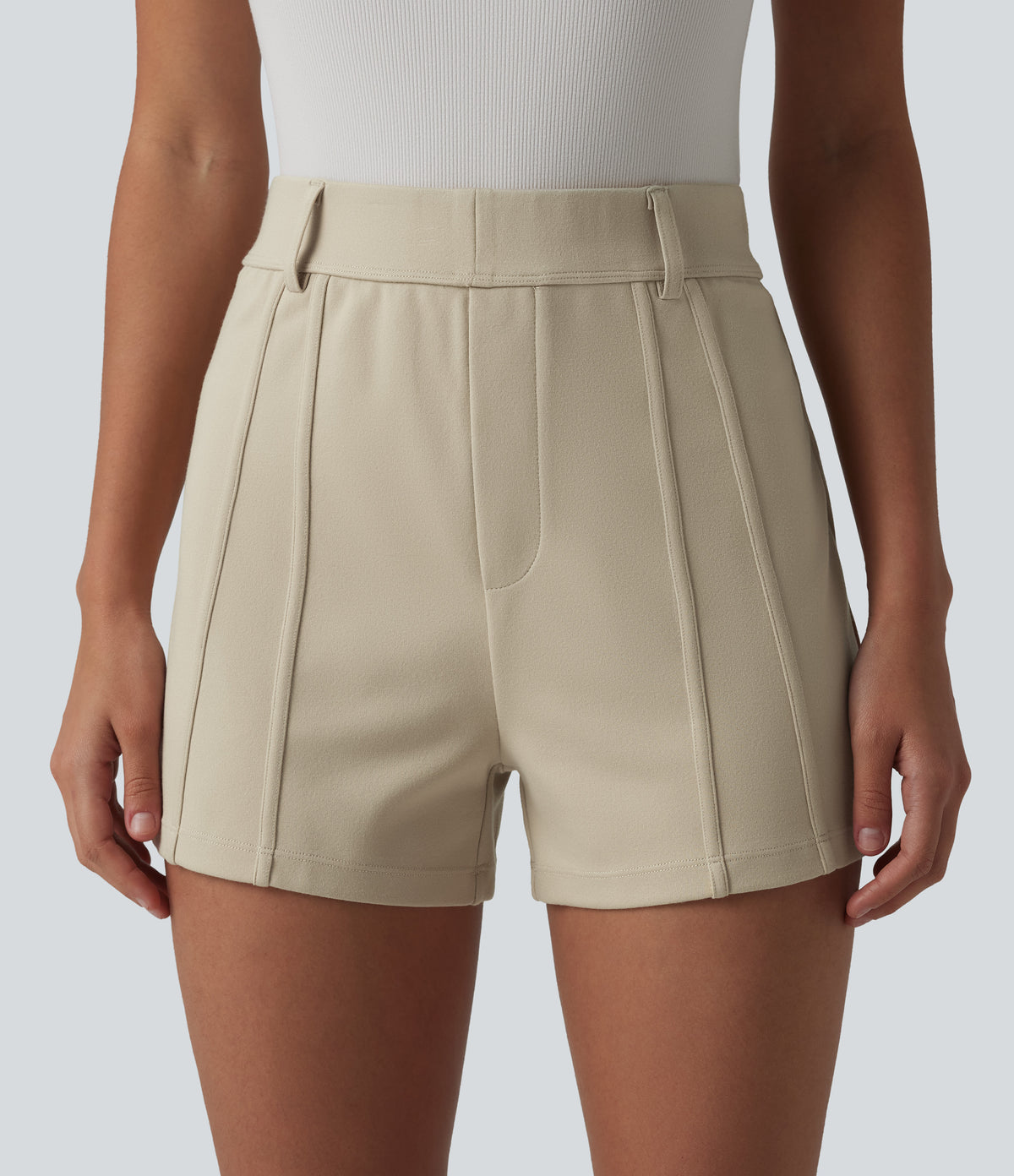 High Waisted Work Shorts with Pockets — Brown Rice — view 4