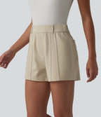 High Waisted Work Shorts with Pockets — Brown Rice — view 3