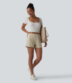 High Waisted Work Shorts with Pockets — Brown Rice — view 6