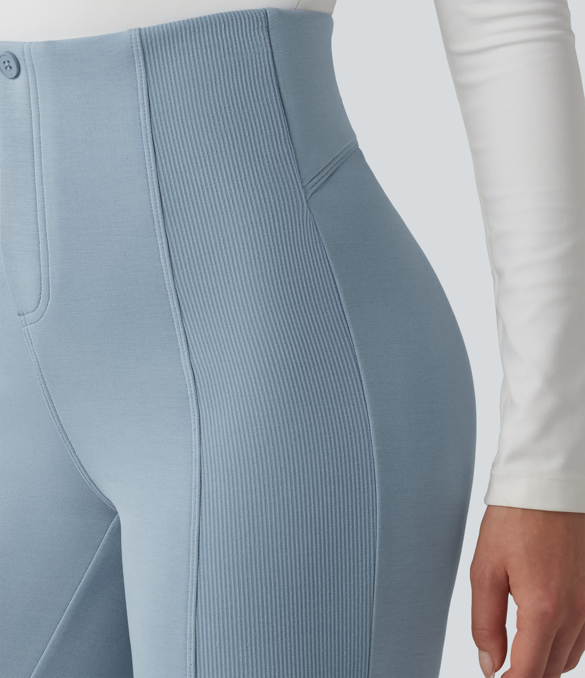SpacerTek High Waisted Tummy Control Flare Casual Trousers — Dusty Blue — view 6