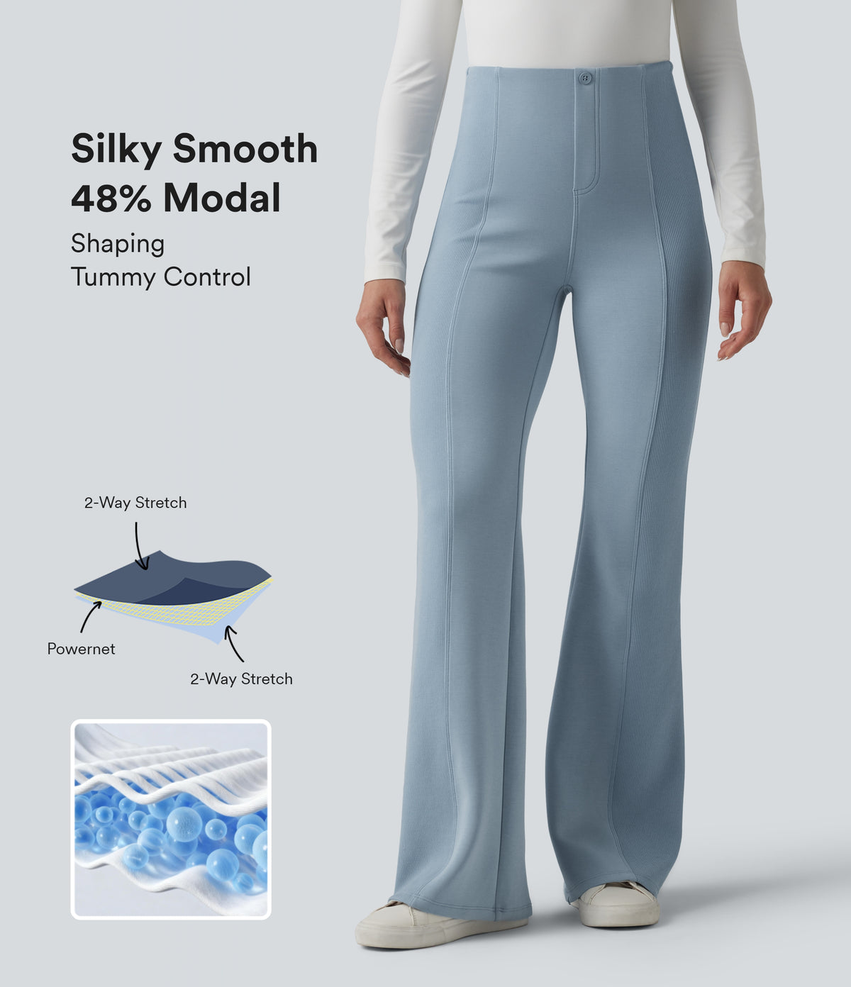 SpacerTek High Waisted Tummy Control Flare Casual Trousers — Dusty Blue — view 1