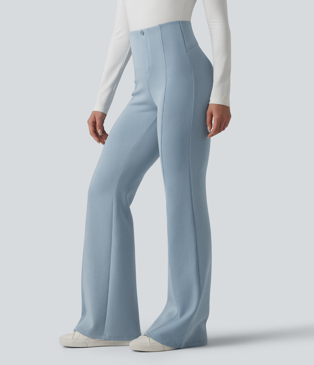 SpacerTek High Waisted Tummy Control Flare Casual Trousers — Dusty Blue — view 3