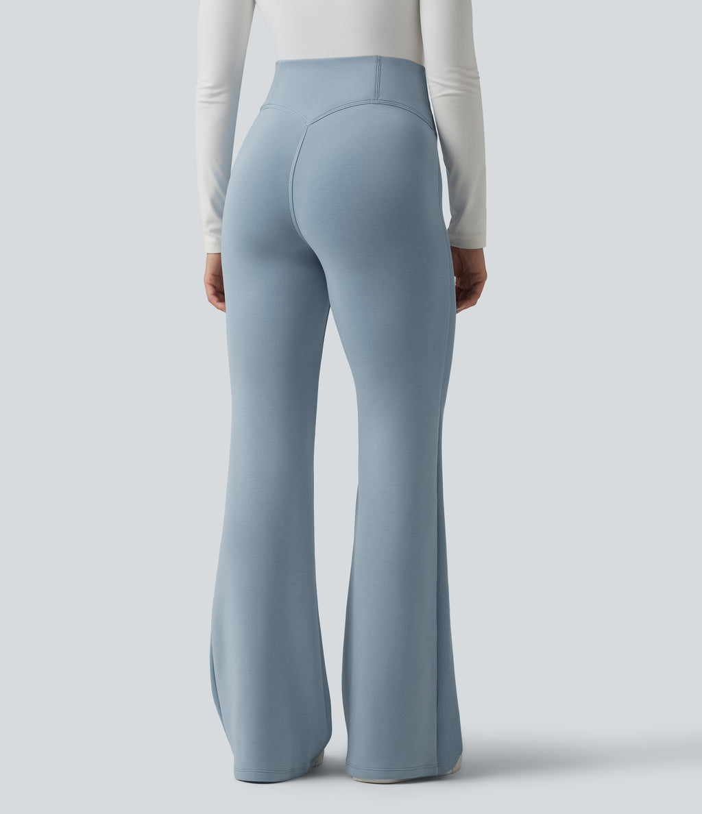 SpacerTek High Waisted Tummy Control Flare Casual Trousers — Dusty Blue — view 2