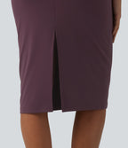 Boat Neck Sleeveless Pencil Midi Work Dress — Plum Wine — view 5