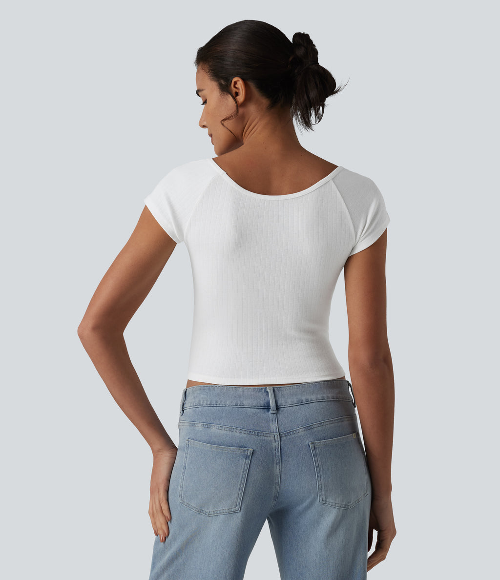 V Neck Short Sleeve Ruched Casual T-Shirt — White — view 2