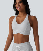 Medium Support V Neck Built-in Bra Racerback Stripe Training Sports Bra — Zebra Ripple — view 1