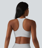 Medium Support V Neck Built-in Bra Racerback Stripe Training Sports Bra — Zebra Ripple — view 2