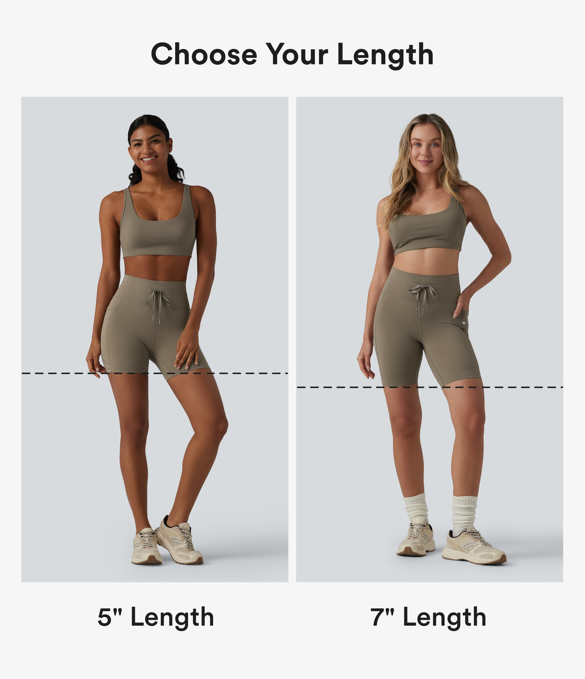 High Waisted Drawstring Plain Yoga Biker Shorts 5'' with Pockets — Hay Brown — view 2