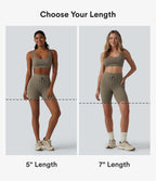 High Waisted Drawstring Plain Yoga Biker Shorts 7'' with Pockets — Hay Brown — view 2