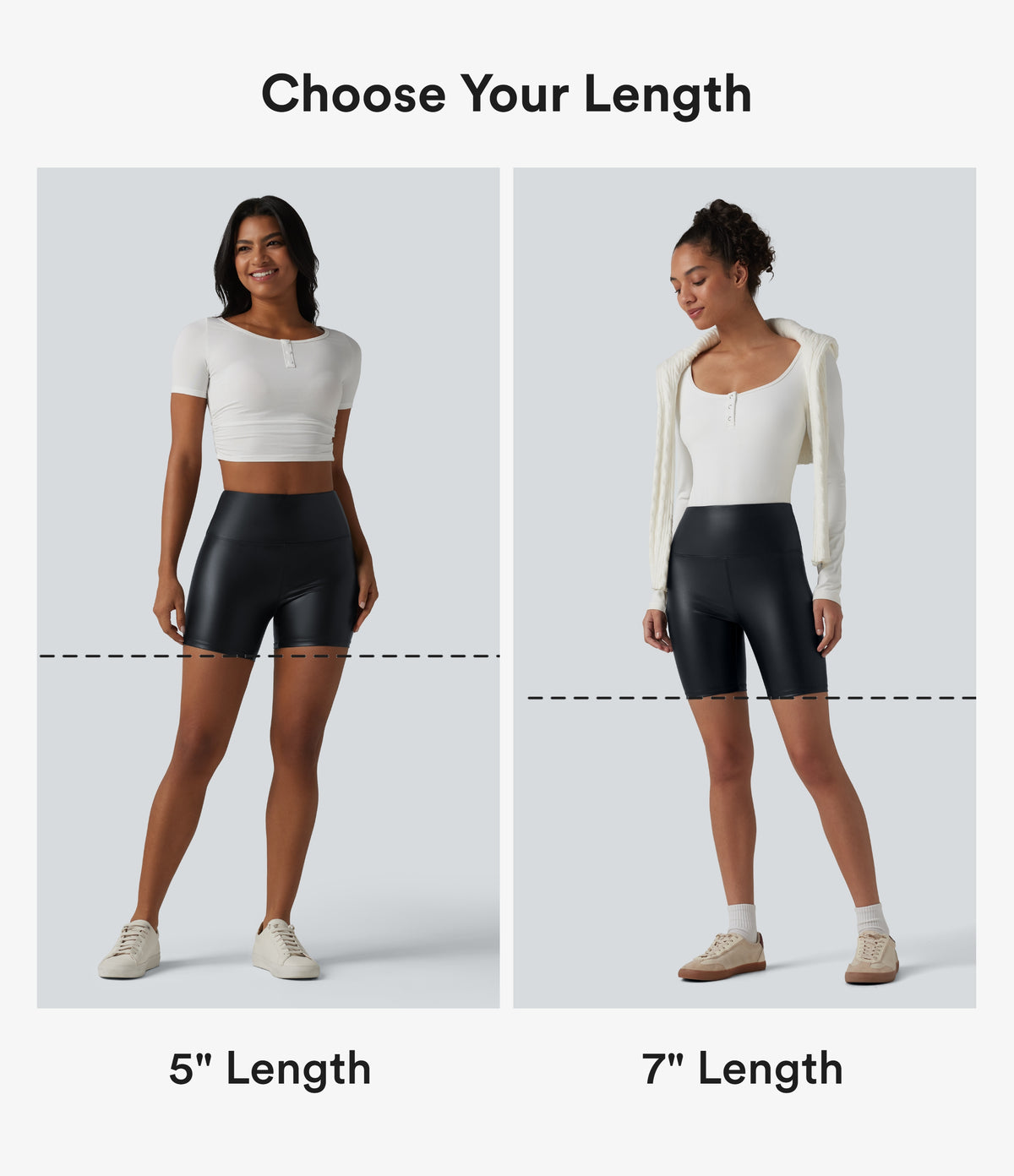 High Waisted Tummy Control Stretchy PU Casual Biker Shorts 5'' with Pockets — Ink Night Blue — view 2