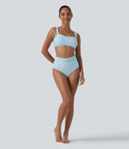 High Waisted Tummy Control Stripes Sparkle Bikini Bottoms Swimsuit — Cooling Spray — view 4