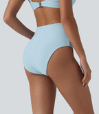 High Waisted Tummy Control Stripes Sparkle Bikini Bottoms Swimsuit — Cooling Spray — view 2