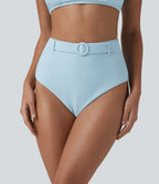 High Waisted Tummy Control Stripes Sparkle Bikini Bottoms Swimsuit — Cooling Spray — view 3
