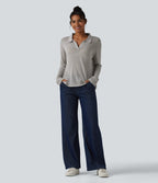 Polo Neck Long Sleeve Lyocell Linen Casual Jumper — Inscrutable — view 5