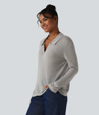 Polo Neck Long Sleeve Lyocell Linen Casual Jumper — Inscrutable — view 3