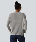Polo Neck Long Sleeve Lyocell Linen Casual Jumper — Inscrutable — view 2