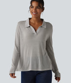 Polo Neck Long Sleeve Lyocell Linen Casual Jumper — Inscrutable — view 4