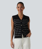 V-neck Button Fly Stripes Casual Jumper Vest — Nightfall Stripe — view 6