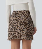 High Waisted 2-in-1 Leopard Print Mini Casual Skirt with Pocket-Longer Length — Black Coffee Leopard Print — view 4