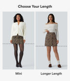 High Waisted 2-in-1 Leopard Print Mini Casual Skirt with Pocket-Longer Length — Black Coffee Leopard Print — view 3