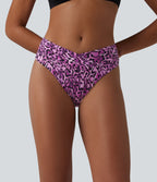 Crossover High Waisted Leopard Print Bikini Bottom Swimsuit — Leopard Print Red — view 6