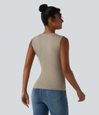 V Neck Crossvoer Ruched Casual Tank Top — Khaki Floral Yarn — view 2